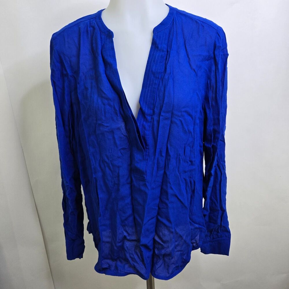 Vince Royal Blue Rayon Henley Blouse Womens 6 Long Sleeve V-Neck Tunic Top